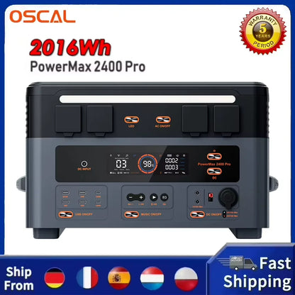 Oscal Powermax 2400Pro – 2400W Portable Power Station, 2016Wh LiFePO4, Expandable to 22kWh