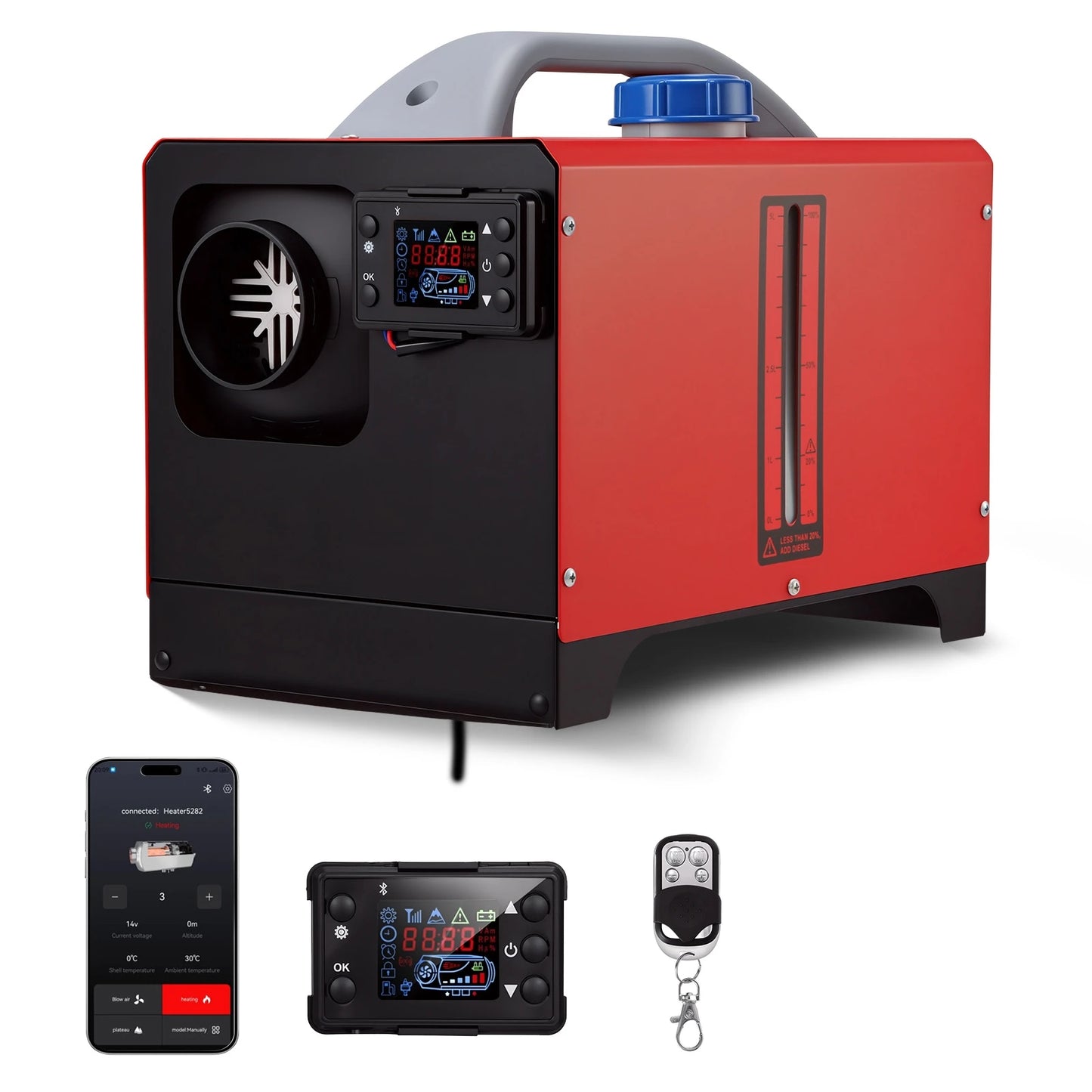 Mudiro 8KW Diesel Heater 12V/24V/240V – Bluetooth, Auto Start-Stop, LCD, High Altitude Mode