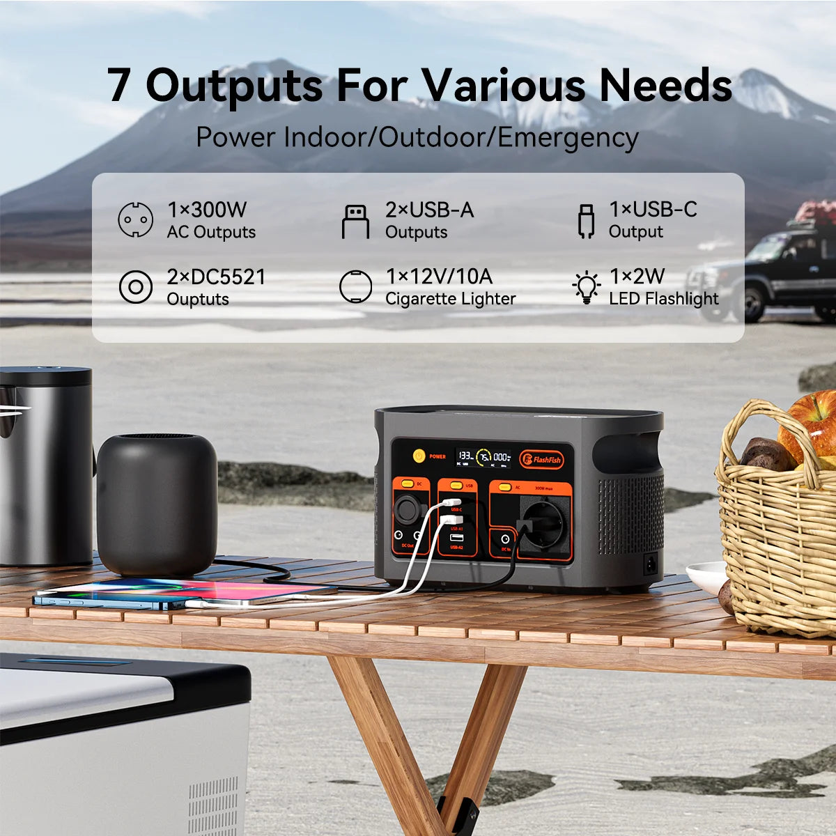 FF FlashFish E103 Portable Power Station 300W 179.2Wh LiFePO4 Battery Quick Charge 1.6H for Solar Panel AC DC Outdoor Power RV