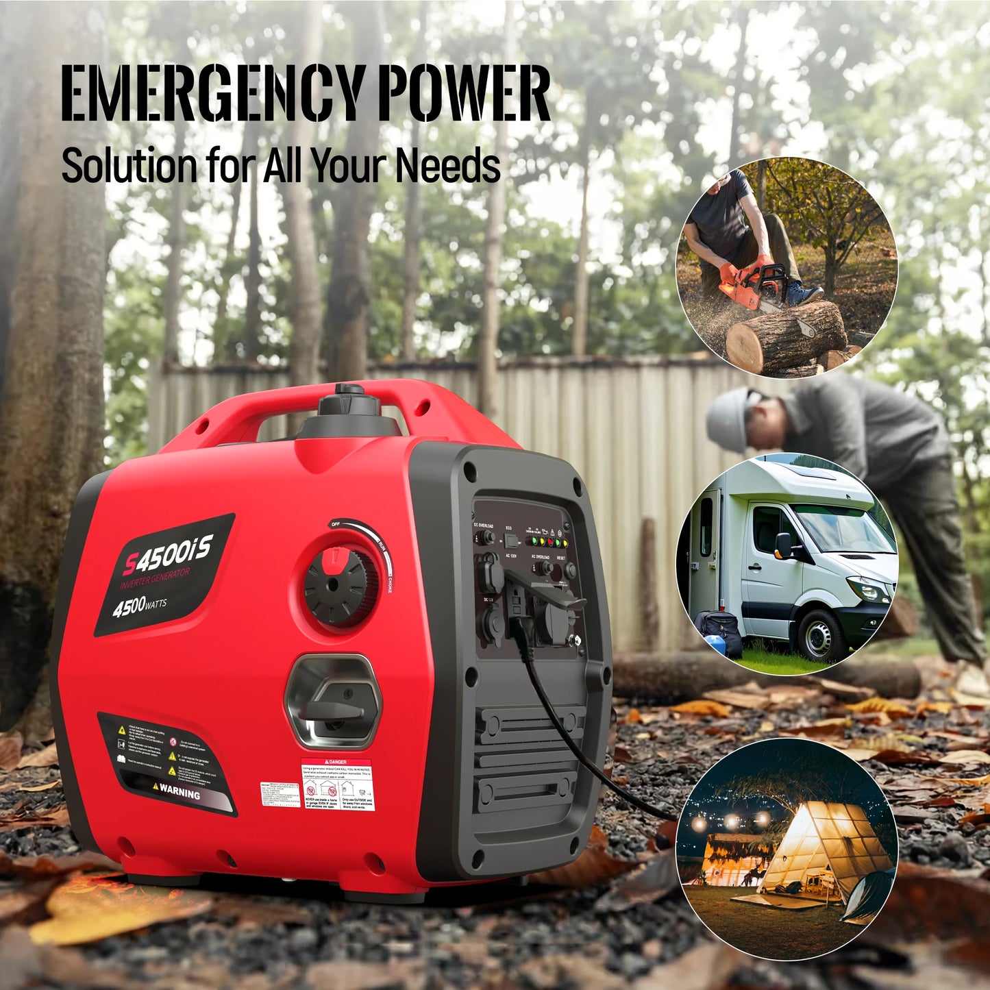 SIOKIUU 4500W Inverter Generator – Ultra Quiet, CO Safety Sensor, 17hr Runtime