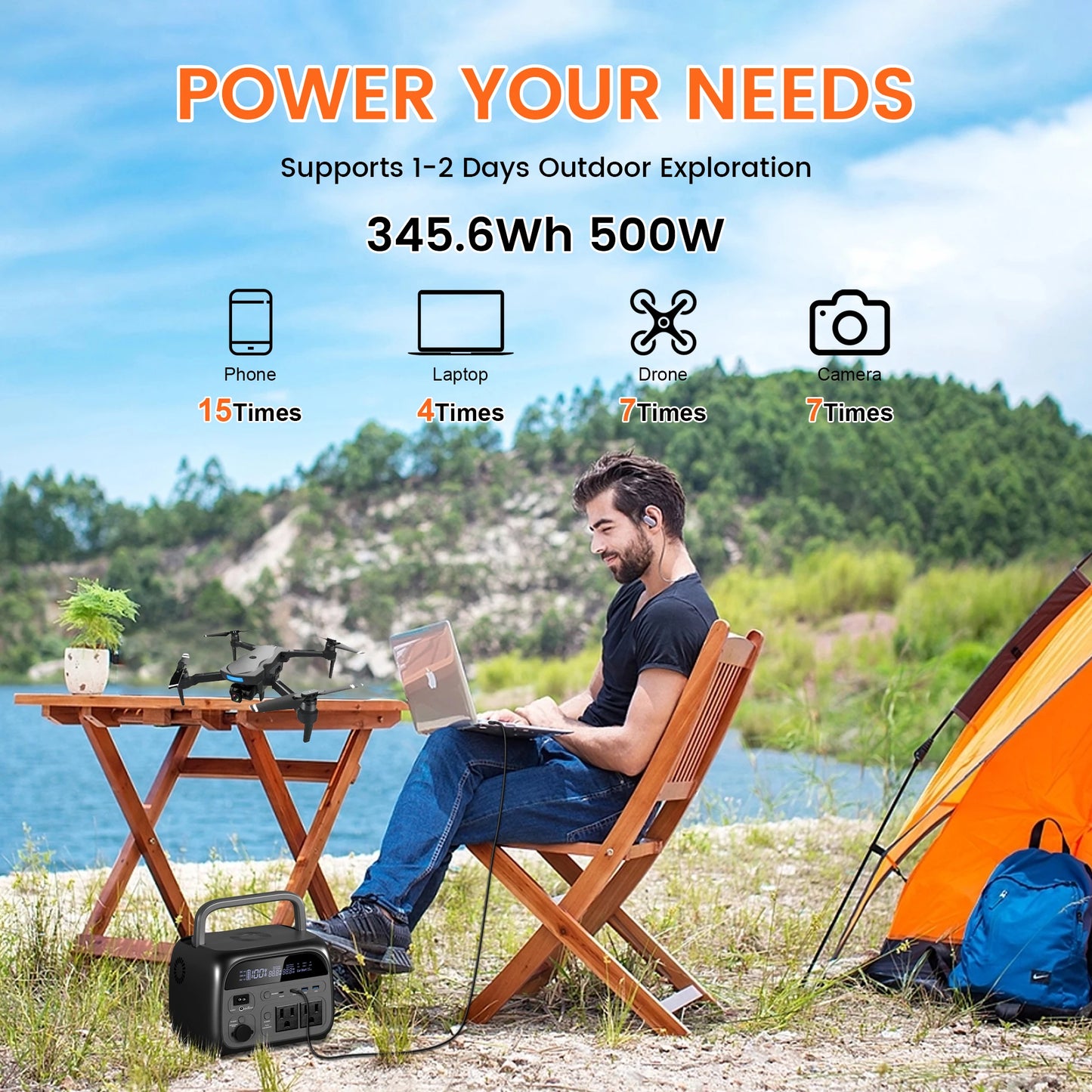 CTOLITY AP400 Portable Power Station 500W – 345Wh LiFePO4, 110V/220V, Solar Ready