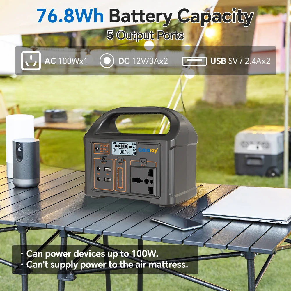 Gaiaray 100W Portable Power Station 220V/110V Power Bank 76.8Wh Solar Power Generator LiFePO4 Outdoor Energy For Camping Travel