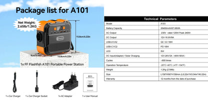 A101 Mini Portable Power Station 60W – 97Wh, Solar & Type-C, 240W Peak
