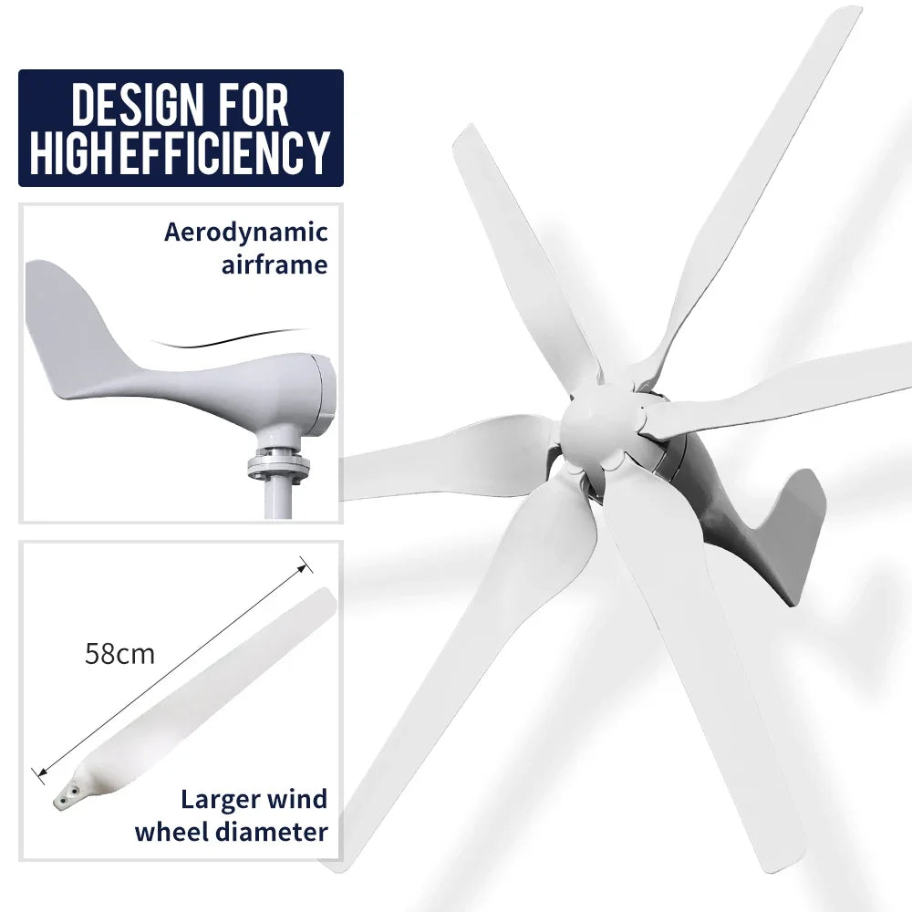 SMARAAD SS1000 Horizontal Wind Turbine Generator 1000W – 12V/24V/48V, MPPT, CE Certified