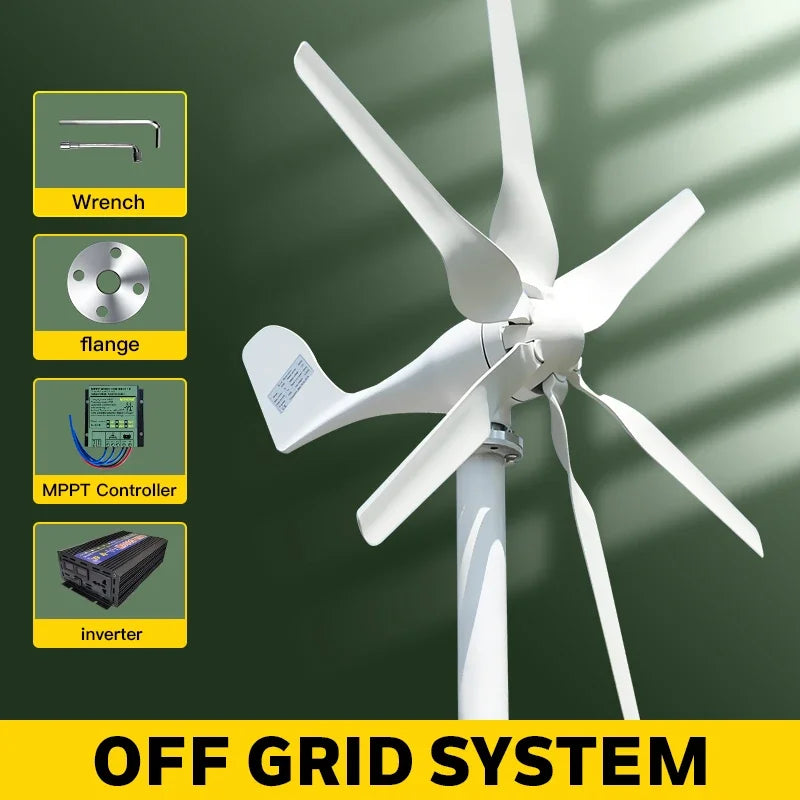 SMARAAD SS1000 Horizontal Wind Turbine Generator 1000W – 12V/24V/48V, MPPT, CE Certified