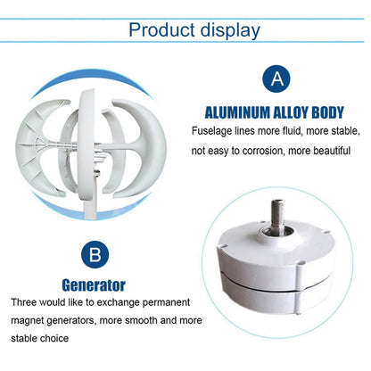 Vertical Wind Turbine Generator 3000W/5000W – 12V/24V/48V, MPPT Controller, for Home & Farm