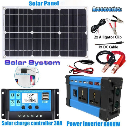 6000W Off-Grid Solar Inverter Kit – 600W Panel + 100A Controller, 12V/110V/220V