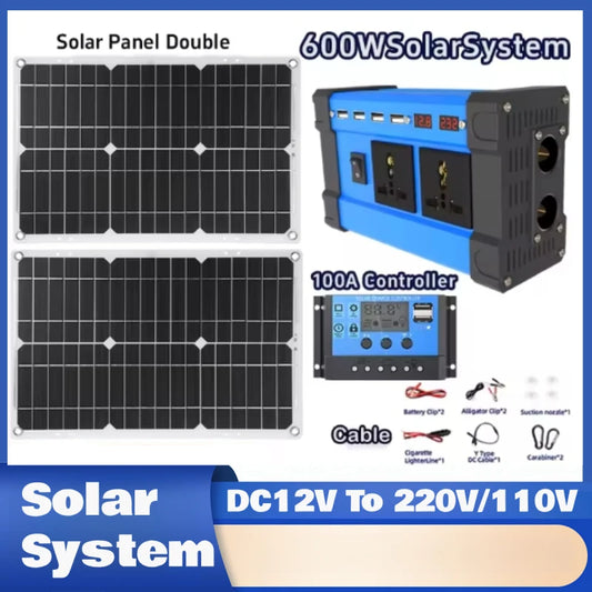 6000W Off-Grid Solar Inverter Kit – 600W Panel + 100A Controller, 12V/110V/220V