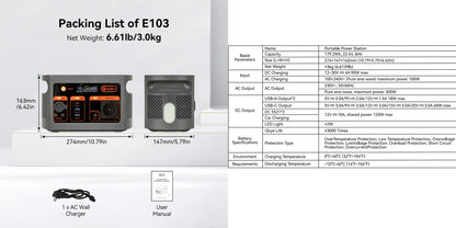 FF FlashFish E103 Portable Power Station 300W 179.2Wh LiFePO4 Battery Quick Charge 1.6H for Solar Panel AC DC Outdoor Power RV